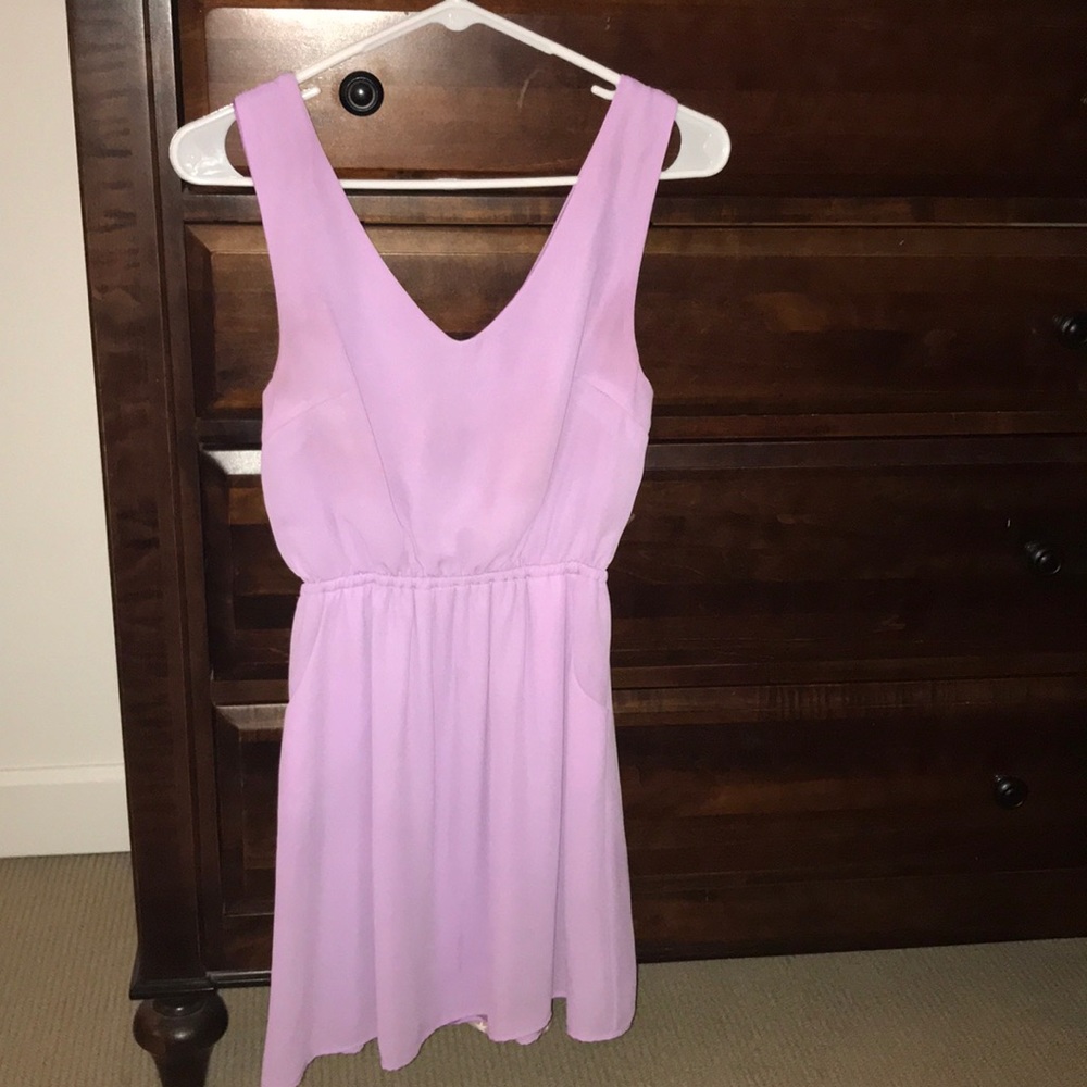 Purple mini dress with low bow back
